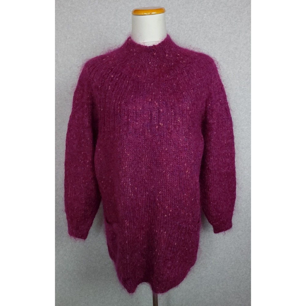 Vtg Studio Michelle Stuart Fuchsia Fleck Oversize Mohair Mock Neck Sweater‎ M